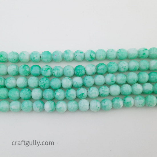 Mottled Glass Beads 6mm - Pastel Green - 1 String