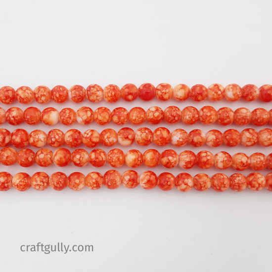 Mottled Glass Beads 6mm - Orange - 1 String