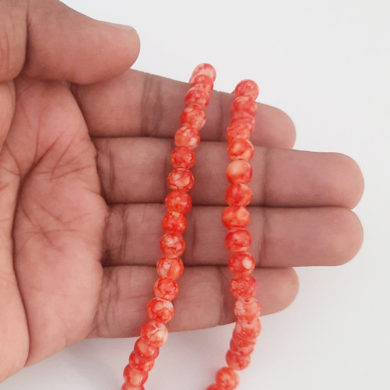 Mottled Glass Beads 6mm - Orange - 1 String