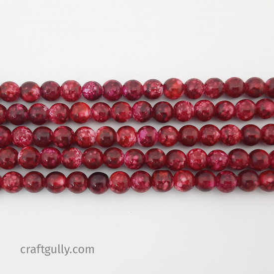 Mottled Glass Beads 6mm - Maroon - 1 String