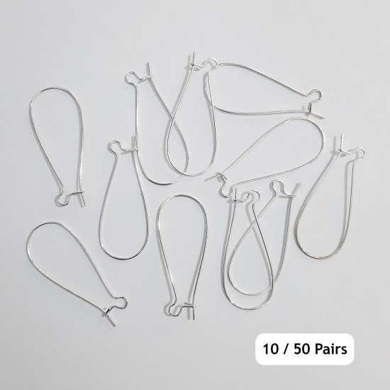 Earring Loops / Kidney Hooks 38mm - Silver Finish