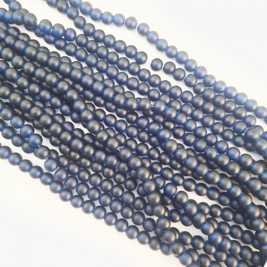 Glass Beads 8mm Round - Matte Trans. Royal Blue - 1 String / 100 Beads