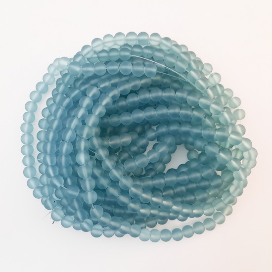 Glass Beads 8mm Round - Matte Trans. Teal - 1 String / 100 Beads