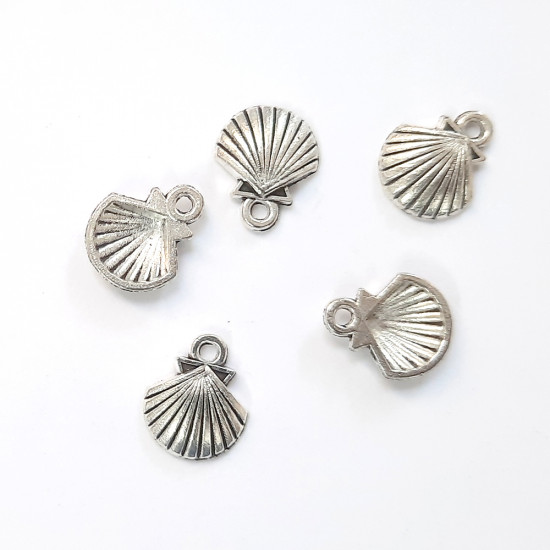 Metal Charms 14mm Shell #1 - Silver Finish - 10 Charms