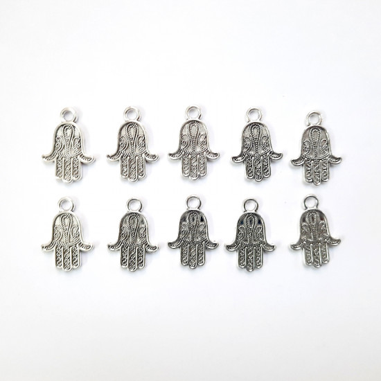 Metal Charms 19mm Hamsa #1 - Silver Finish - 10 Charms