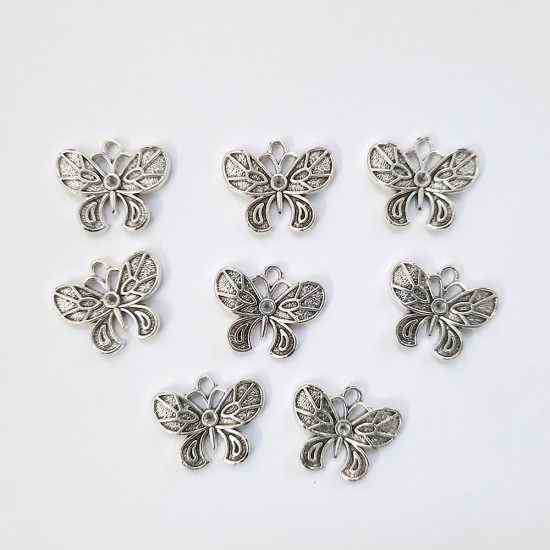 Metal Charms 20mm Butterfly #1 - Silver Finish - 8 Charms