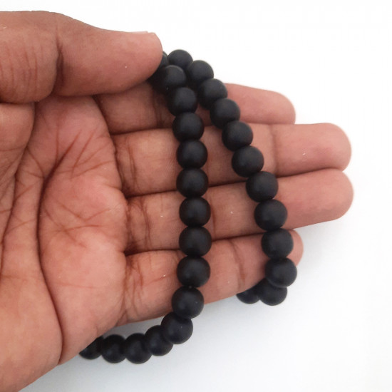 Glass Beads 8mm Round - Matte Black - 1 String / 100 Beads