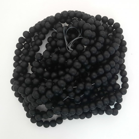Glass Beads 8mm Round - Matte Black - 1 String / 100 Beads