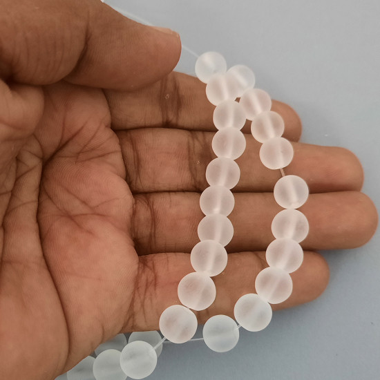 Glass Beads 8mm Round - Matte Clear Frosted - 1 String / 100 Beads