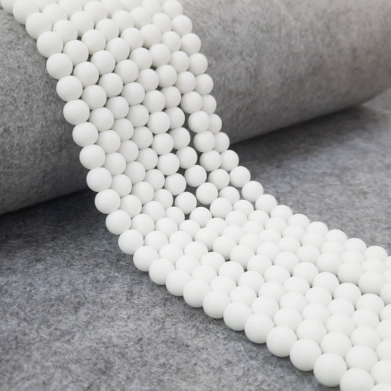 Glass Beads 8mm Round - Matte White - 1 String / 100 beads