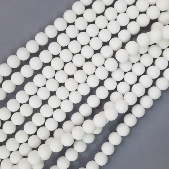 Glass Beads 8mm Round - Matte White - 1 String / 100 beads