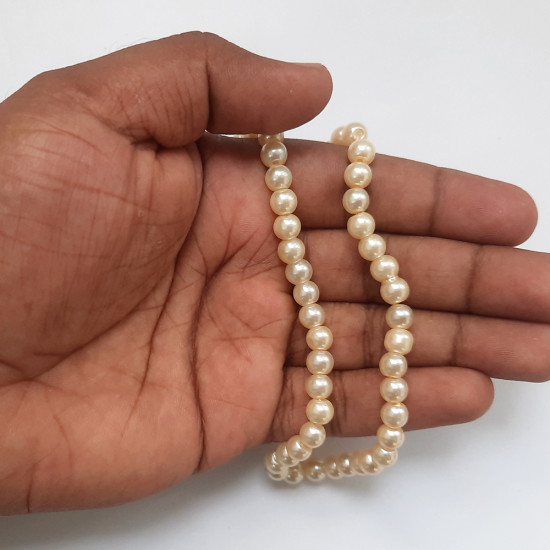 Glass Beads 6mm Pearl Finish - Cream - 1 String