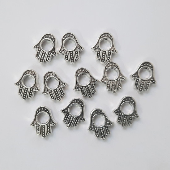 Metal Beads 12mm Hamsa Design #22 - Silver Finish - 12 Beads