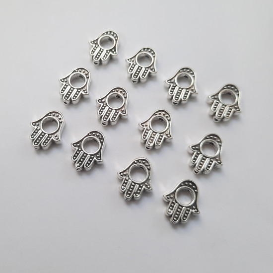 Metal Beads 12mm Hamsa Design #22 - Silver Finish - 12 Beads