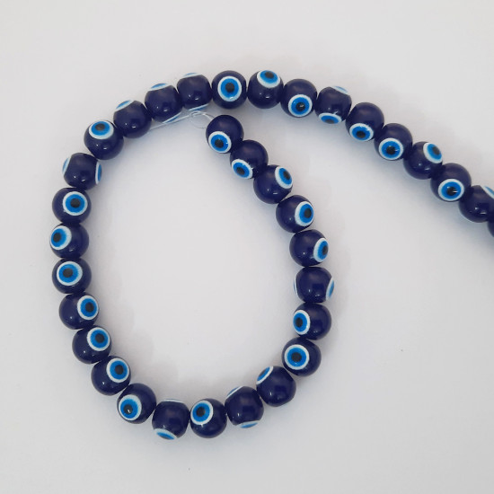 Glass Beads 8mm Evil Eye Round - Dark Blue & Blue - 1 String / 25 Beads