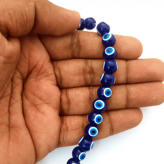 Glass Beads 8mm Evil Eye Round - Dark Blue & Blue - 1 String