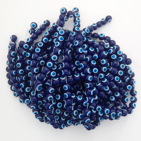 Glass Beads 8mm Evil Eye Round - Dark Blue & Blue - 1 String / 25 Beads
