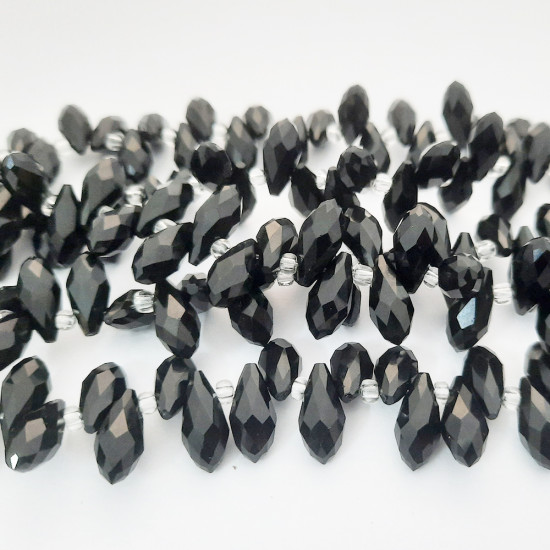 Glass Beads 13mm Rice / Rizo Drop Faceted - Black - 1 String / 45 Beads
