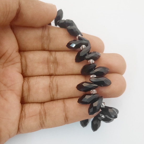 Glass Beads 13mm Rice / Rizo Drop Faceted - Black - 1 String
