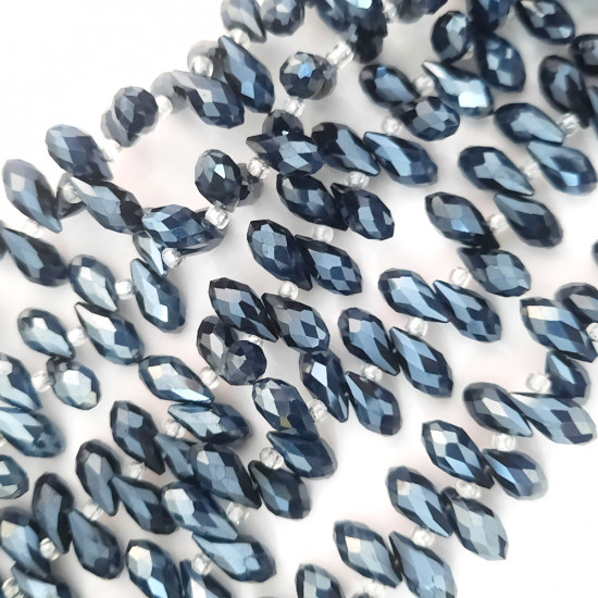 Glass Beads 13mm Rice / Rizo Drop Faceted - Grey - 1 String / 45 Beads