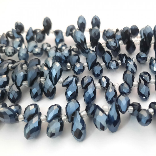 Glass Beads 13mm Rice / Rizo Drop Faceted - Grey - 1 String / 45 Beads
