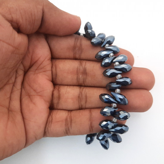 Glass Beads 13mm Rice / Rizo Drop Faceted - Grey - 1 String / 45 Beads