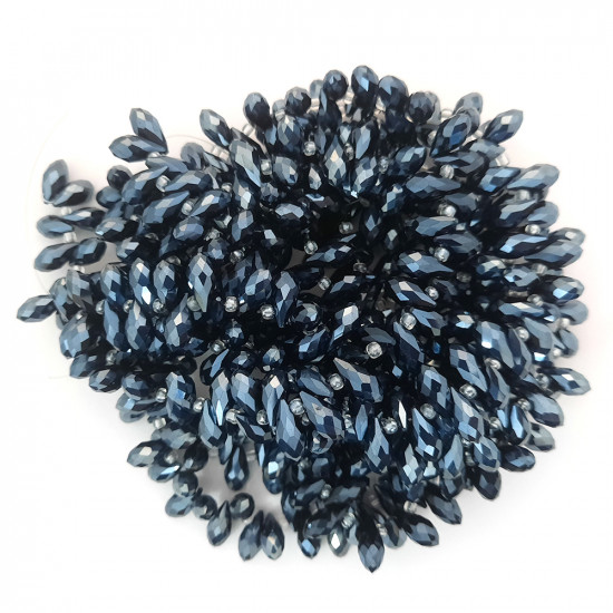 Glass Beads 13mm Rice / Rizo Drop Faceted - Grey - 1 String / 45 Beads