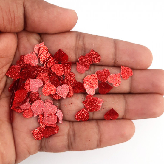 Sequins 8mm - Heart #15 - Glitter Red - 20gms