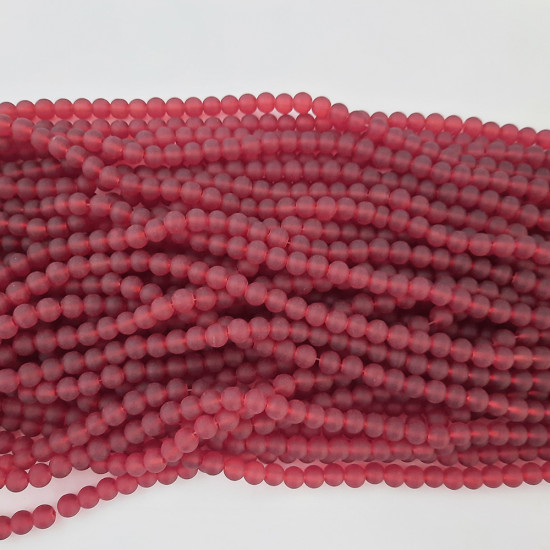 Glass Beads 8mm Round - Matte Red Frosted - 1 String / 100 beads