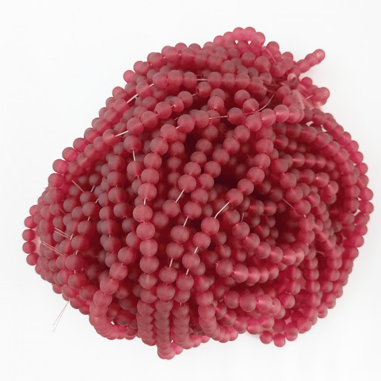 Glass Beads 8mm Round - Matte Red Frosted - 1 String / 100 beads