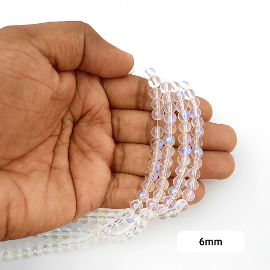 Glass Beads 6mm Round - Clear With Lustre - 1 String / 140 Beads