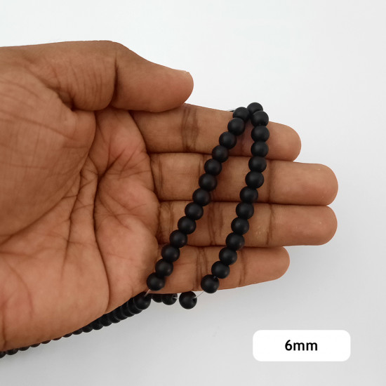 Glass Beads 6mm Round - Matte Black - 1 String / 130 Beads