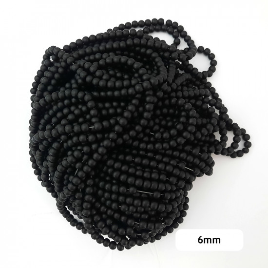 Glass Beads 6mm Round - Matte Black - 1 String / 130 Beads