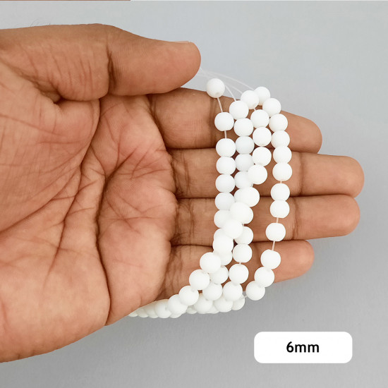 Glass Beads 6mm Round - Matte White - 1 String / 130 Beads