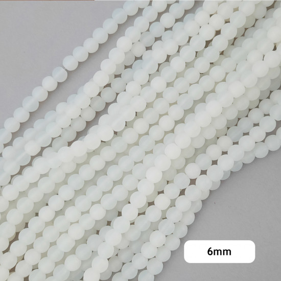 Glass Beads 6mm Round - T. White Frosted - 1 String / 130 Beads