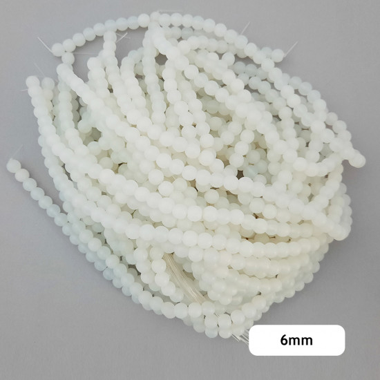 Glass Beads 6mm Round - T. White Frosted - 1 String / 130 Beads