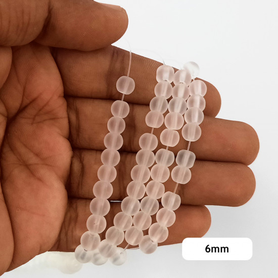 Glass Beads 6mm Round - Clear Frosted - 1 String / 130 Beads