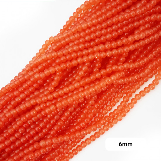 Glass Beads 6mm Round - T. Orange - 1 String / 140 Beads