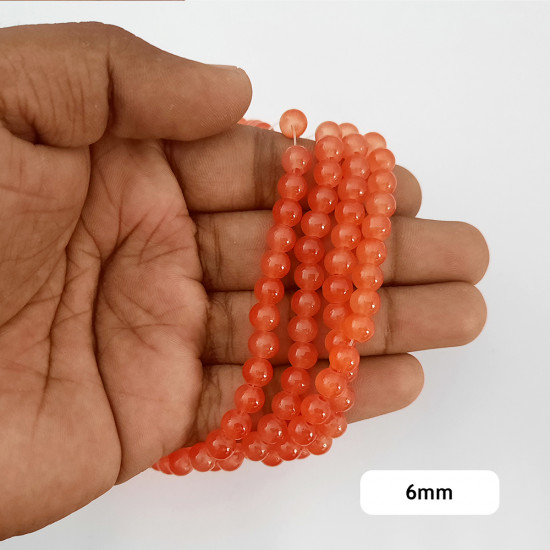 Glass Beads 6mm Round - T. Orange - 1 String / 140 Beads