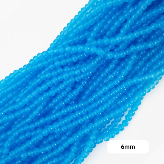 Glass Beads 6mm Round - T. Blue - 1 String / 140 Beads