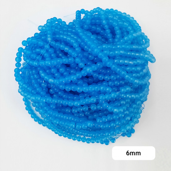 Glass Beads 6mm Round - T. Blue - 1 String / 140 Beads