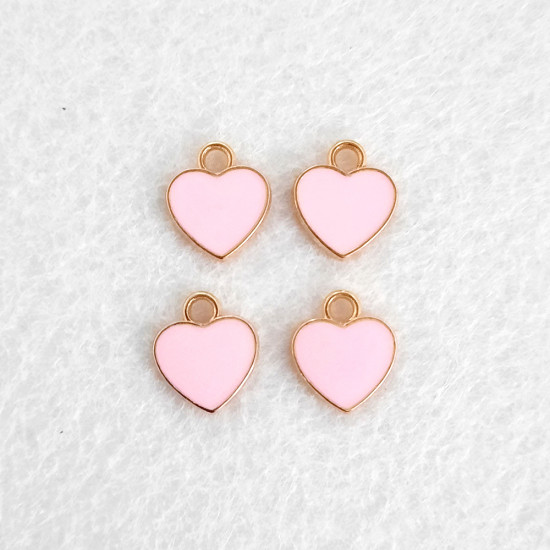 Enamel Charms 12mm - Heart #4 - Baby Pink - 4 Charms