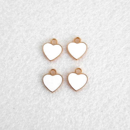 Enamel Charms 12mm - Heart #5 - White - 4 Charms