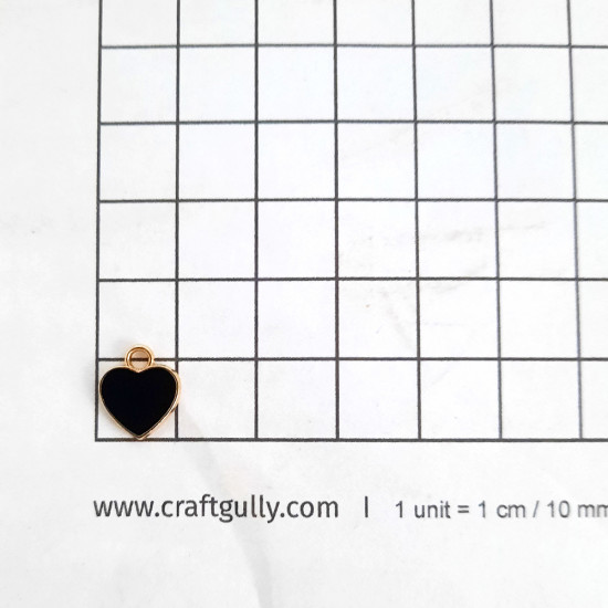 Enamel Charms 12mm - Heart #7 - Black - 4 Charms