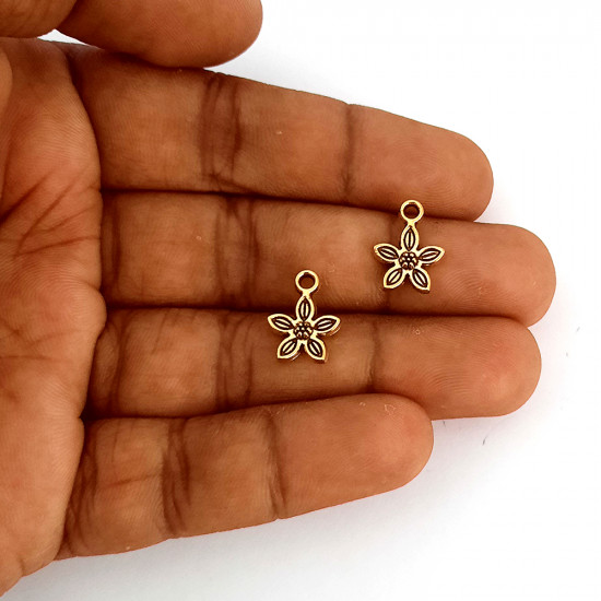Metal Charms 14mm Flower #25 - Golden - 20 Charms