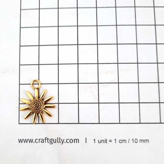 Metal Charms 22mm Flower #26 - Golden - 10 Charms