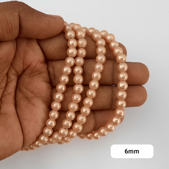 Glass Beads 6mm Pearl Finish - Champagne - 1 String / 120 Beads