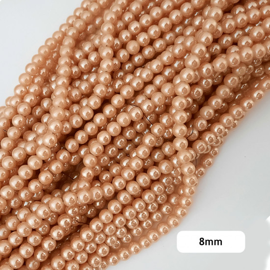 Glass Beads 8mm Pearl Finish - Champagne - 1 String / 95 Beads