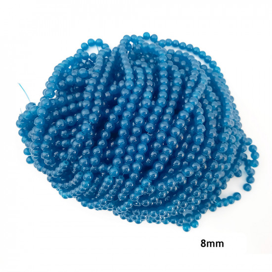 Glass Beads 8mm Round - Ocean Blue - 1 String / 100 Beads