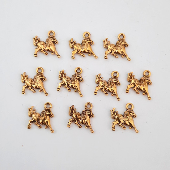 Metal Charms 14mm Horse #1 - Golden - 10 Charms